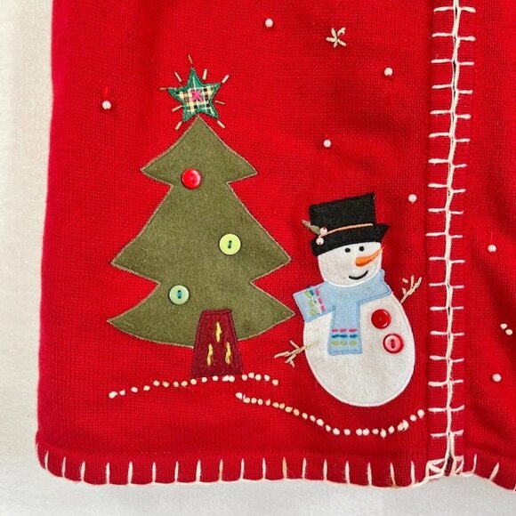 Handmade Christmas Patchwork Zip Sweater Vest Grandma Festive Holiday Party L - Picture 2 of 5